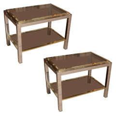 Pair Of Mid-century Chrome And Brass Side Tables