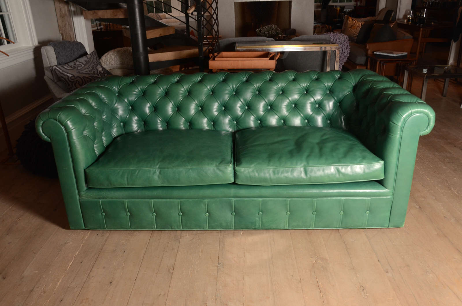 Emerald Green Midcentury Chesterfield Sofa from England For Sale at