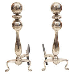 Pair of Art Deco Double Cannonball Andirons