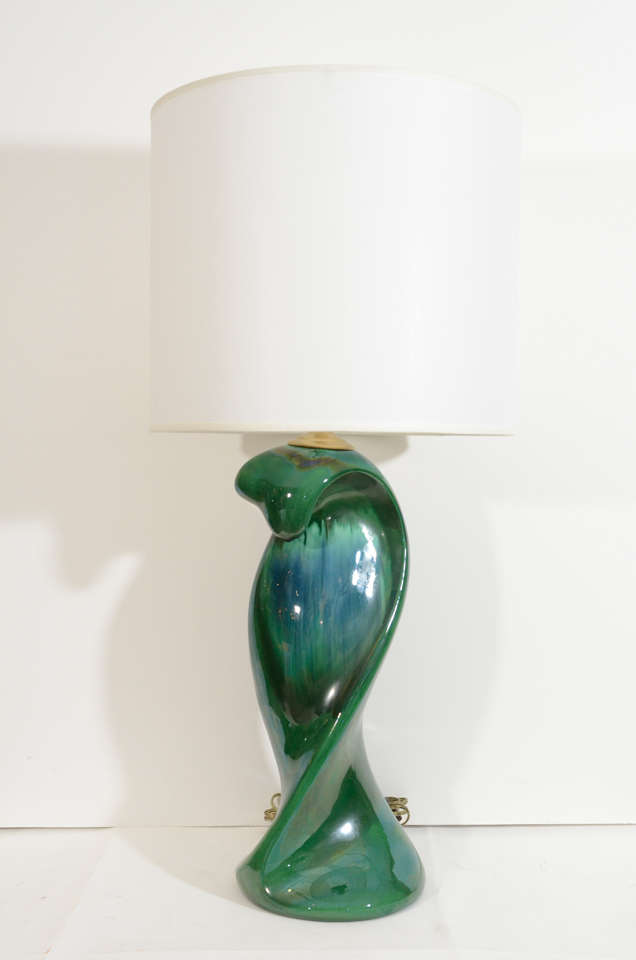 American Pair of Peacock Glazed Ceramic Lamps
