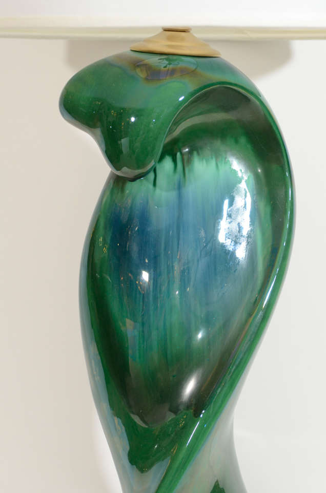 Pair of Peacock Glazed Ceramic Lamps In Excellent Condition In New York, NY