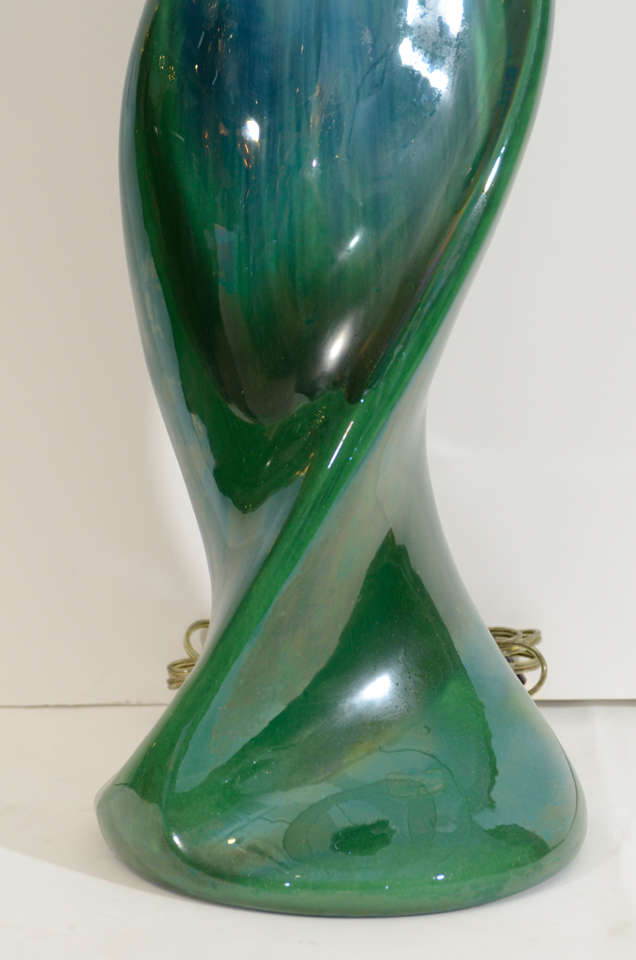 20th Century Pair of Peacock Glazed Ceramic Lamps