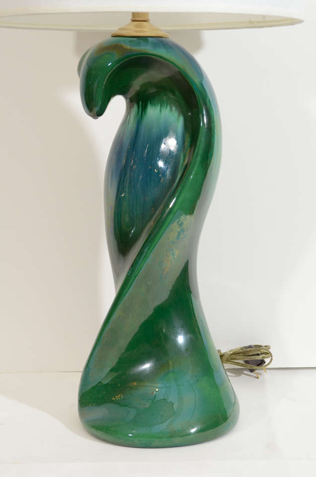 Pair of Peacock Glazed Ceramic Lamps 1