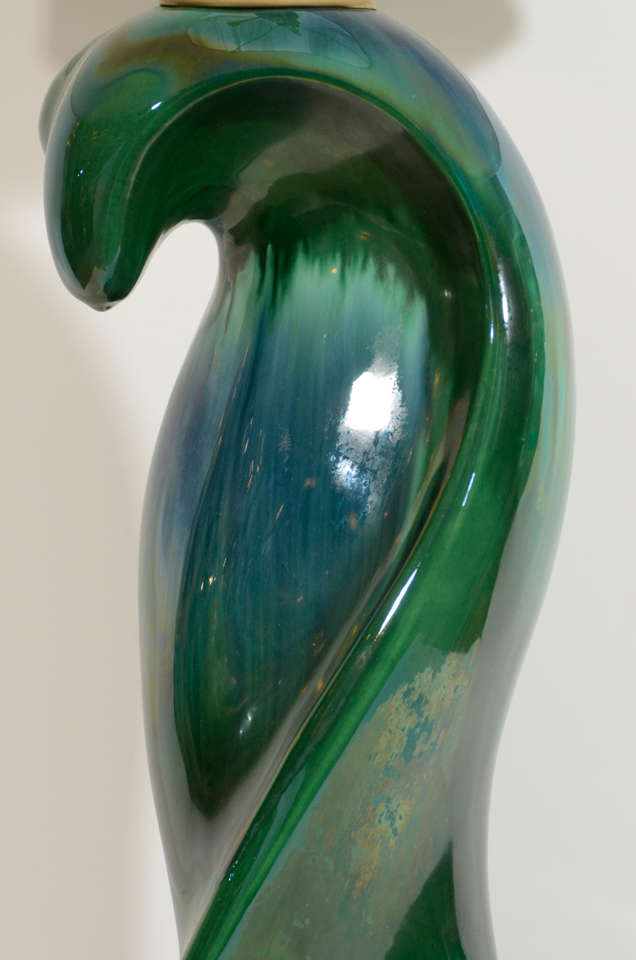 Pair of Peacock Glazed Ceramic Lamps 2
