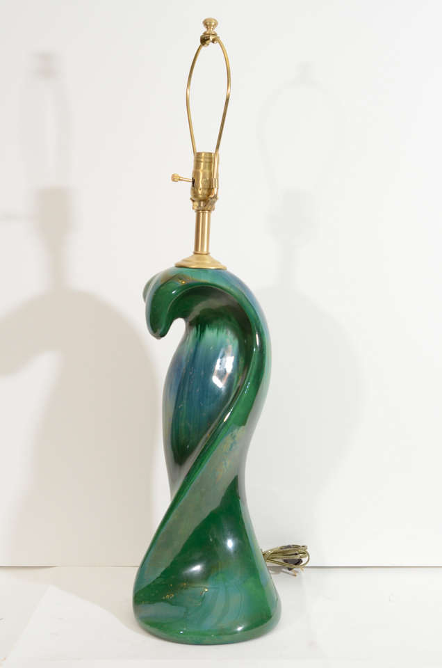 Pair of Peacock Glazed Ceramic Lamps 3