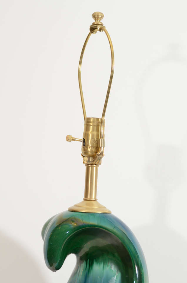 Pair of Peacock Glazed Ceramic Lamps 4