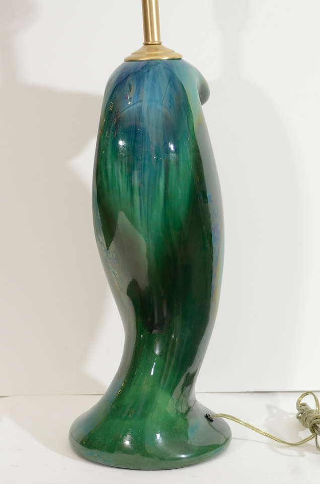 Pair of Peacock Glazed Ceramic Lamps 5