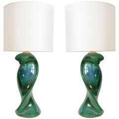 Pair of Peacock Glazed Ceramic Lamps