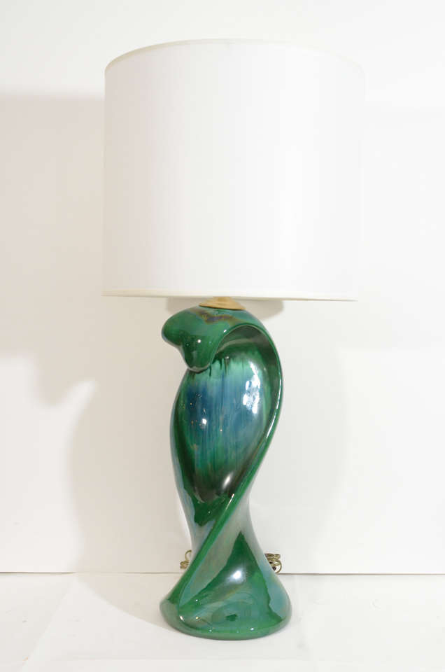 Pair of Peacock Glazed Ceramic Lamps at 1stdibs