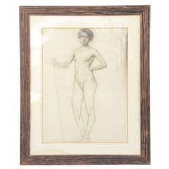 Antique Female Charcoal Life-study Drawing in Barnboard Frame