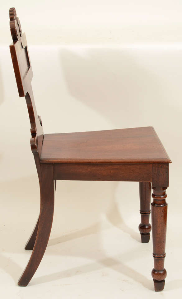 Pair Irish Regency Carved Mahogany Hall Chairs. c. 1835 2