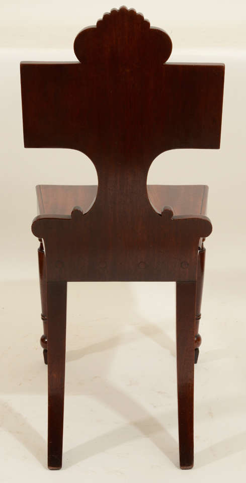 Pair Irish Regency Carved Mahogany Hall Chairs. c. 1835 3