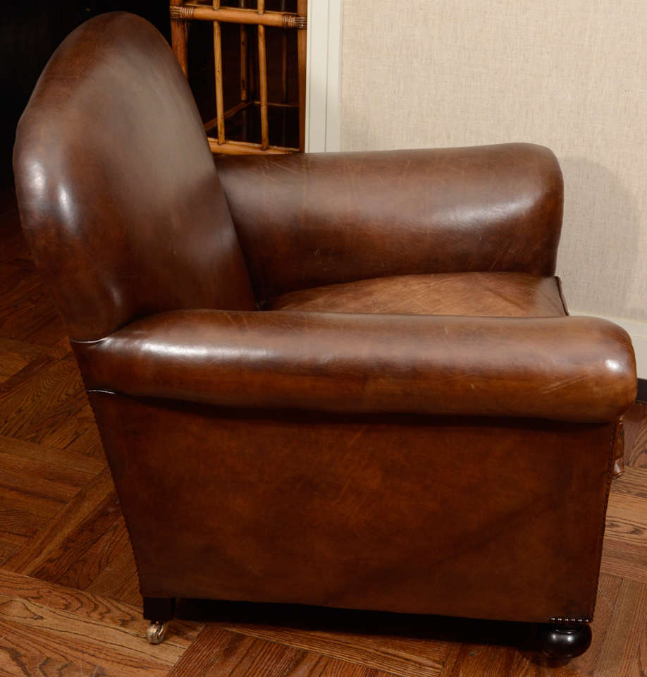 Pair Oversized Leather Club Chairs, England, Late 19th Century