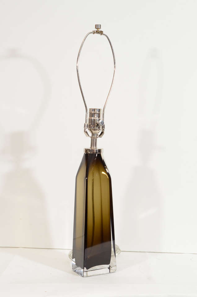 Swedish Pair of Smoked Glass Lamps by Nils Landberg for Orrefors