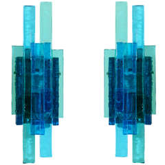 Pair of Stacked Blue & Green Glass Bar Sconces by Svend Aage