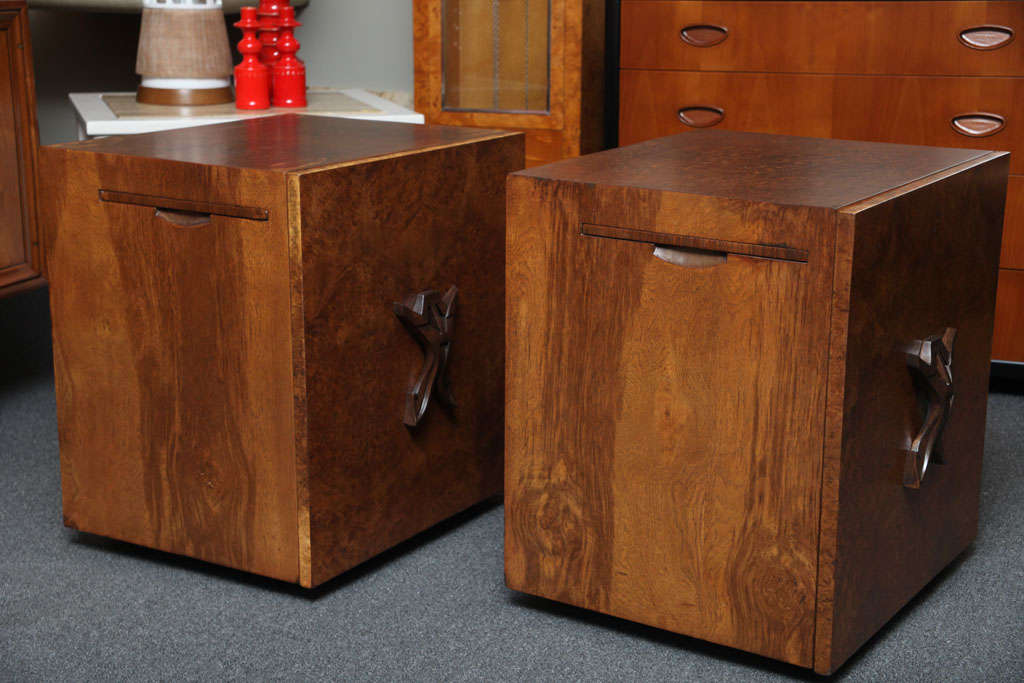 Modern Exotic Burl Romweber Night Tables or Side Tables by Harold Schwartz In Excellent Condition In Miami, FL