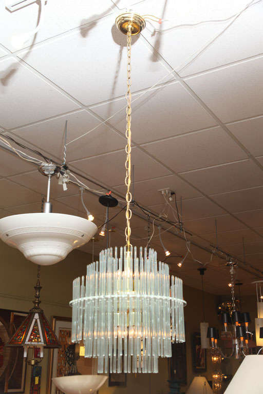 Modern Lightolier Import Tiered Glass Rod Lucite Chandelier