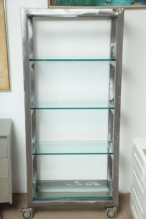 80's Soho Loft Stainless Steel Shelves on Wheels at 1stDibs