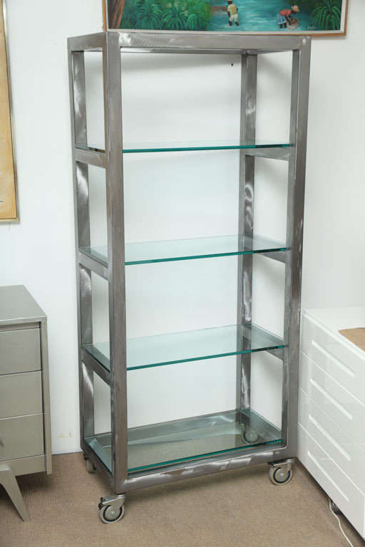 80's Soho Loft Stainless Steel Shelves on Wheels at 1stDibs