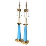 Pair of Blue Opaline Glass Lamps