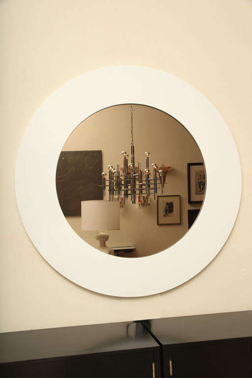 Dramatic White Lacquered and Original Smoked Glass Mirror