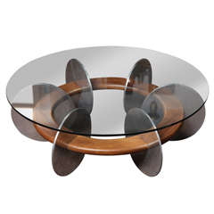 Beautiful Mid-Century Scuptural Steel and Wood Coffee Table