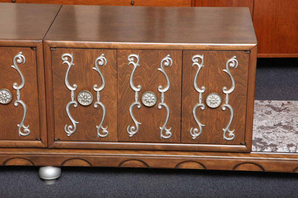 American Renzo Rutili Style Credenza Console with Movable Cabinets by Albright-Zimmerman