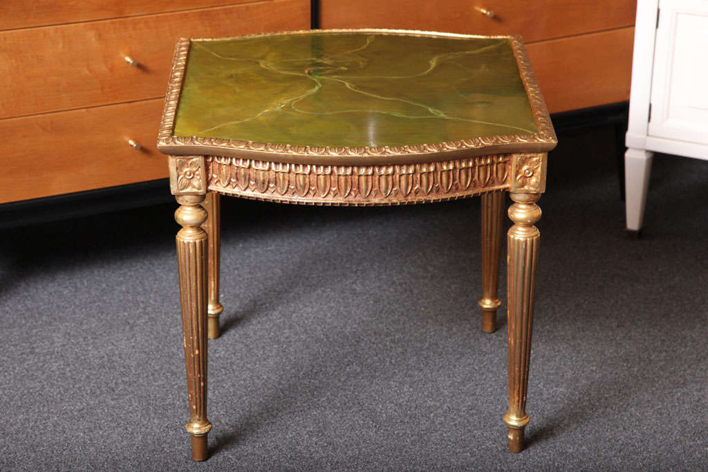 Italian Modern Louis XVI Style Giltwood Table Painted Faux Marble Top