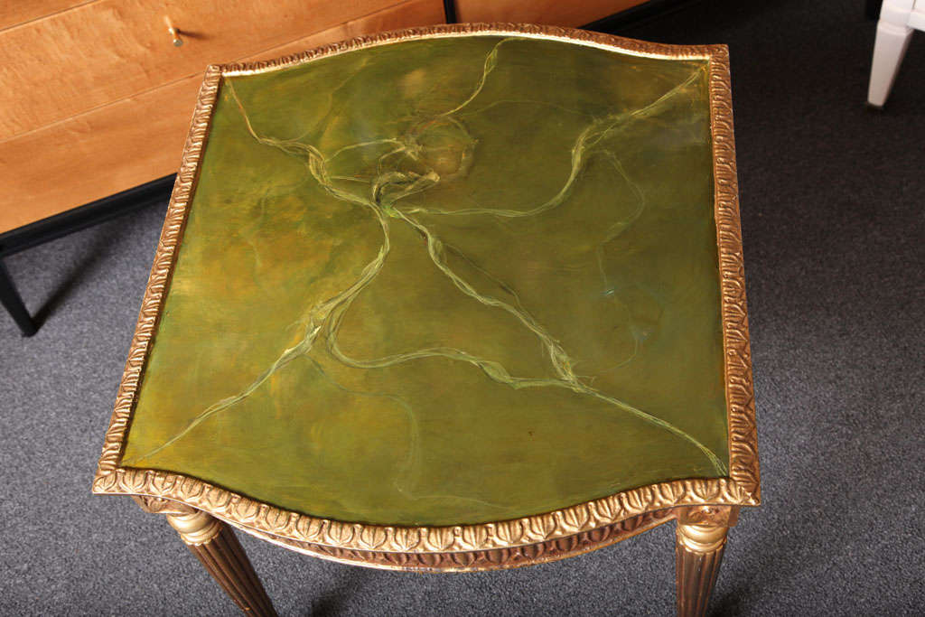 Modern Louis XVI Style Giltwood Table Painted Faux Marble Top In Good Condition In Miami, FL