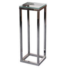 Modern  Chrome Glass Top Pedestal Stand