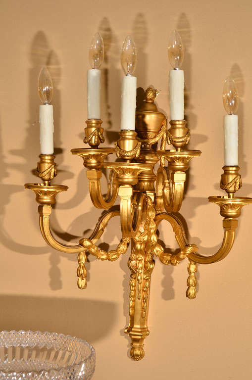 19th c Louis XVI bronze dore sconces