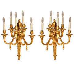 19th c Louis XVI bronze dore sconces