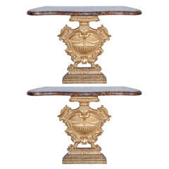 A Pair of Italian Neoclassic Giltwood and Faux Marble Consoles