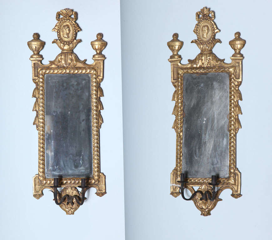 Pair of Italian Neoclassic Giltwood Girandole Mirrors