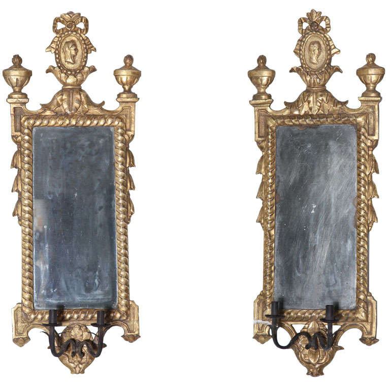 Pair of Italian Neoclassic Giltwood Girandole Mirrors