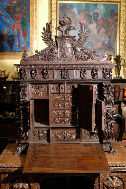 Fine & Large Spanish Carved Oak Vargueno In Good Condition In Washington, DC