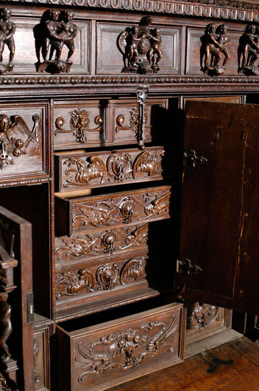 18th Century and Earlier Fine & Large Spanish Carved Oak Vargueno