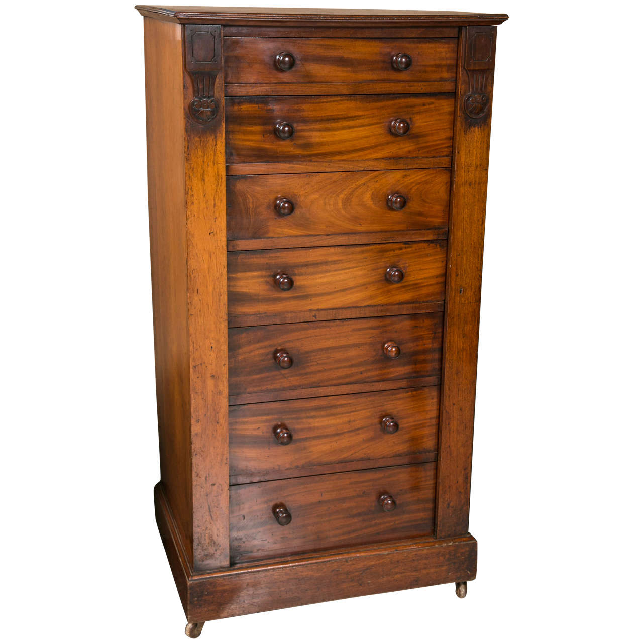 19th c. Mahogany Wellington Chest with 7 Graduated Drawers