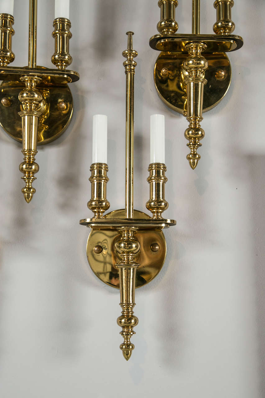Pair of Brass Sconces with Acorn Final Detail In Good Condition In Stamford, CT