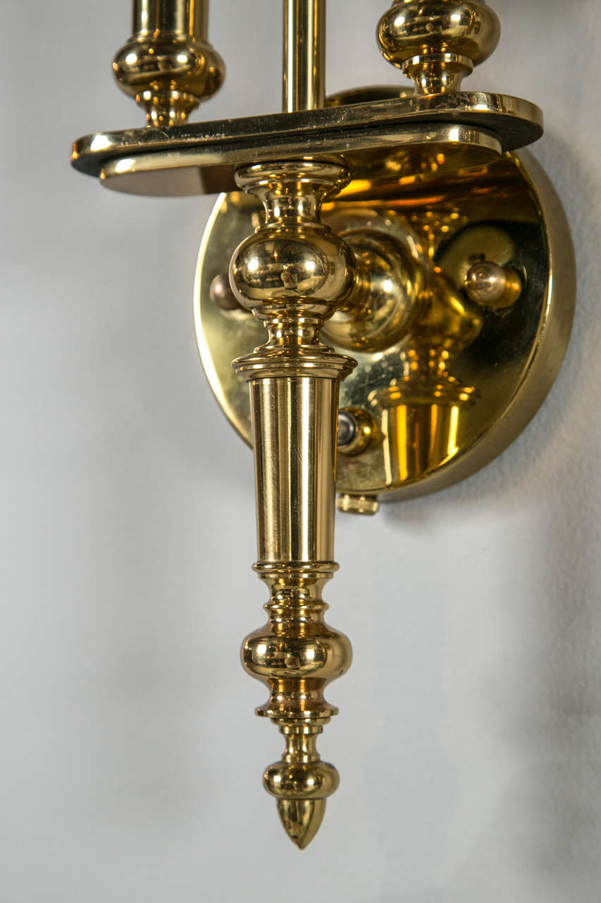 Late 20th Century Pair of Brass Sconces with Acorn Final Detail