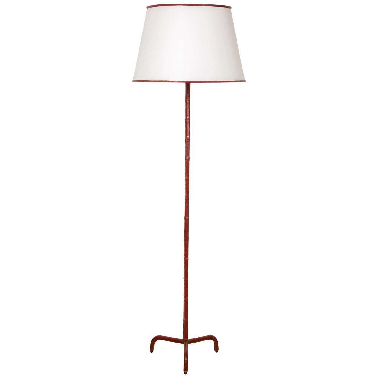 1950s Jacques Adnet Floor Lamp Covered with Bordeaux Red Leather