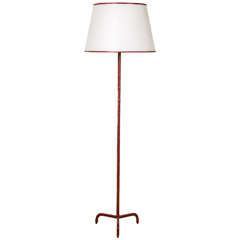 1950s Jacques Adnet Floor Lamp Covered with Bordeaux Red Leather