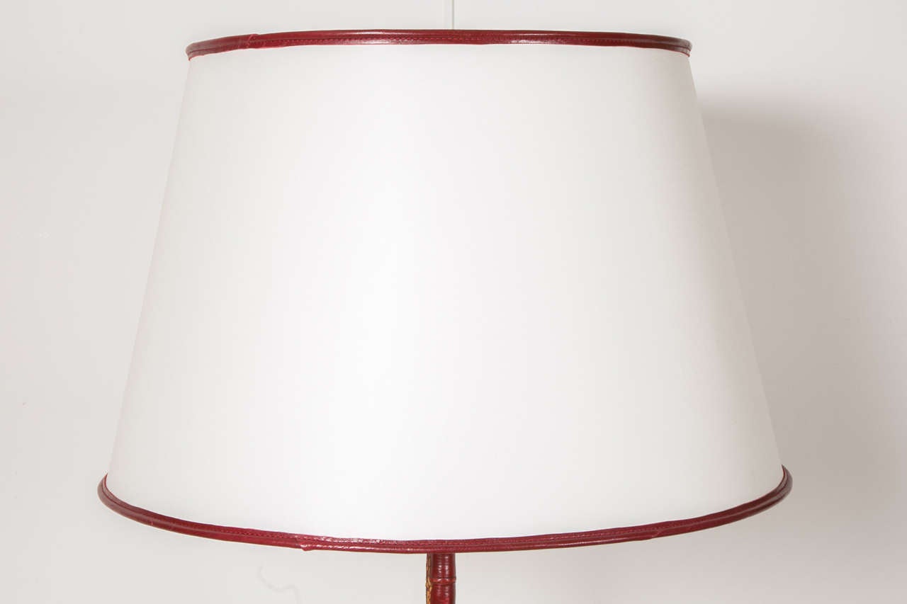 1950s Jacques Adnet Floor Lamp Covered with Bordeaux Red Leather 2