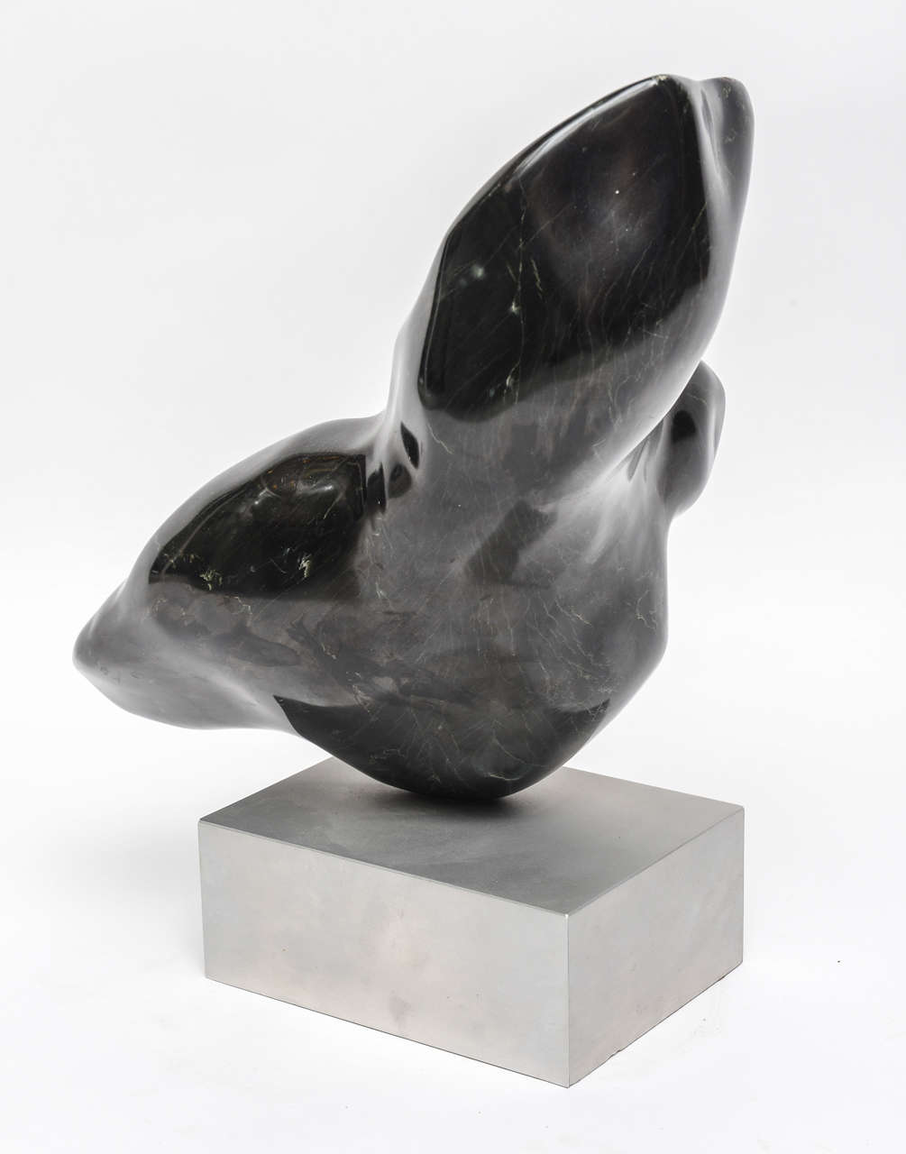 Modern Art Black Marble Sculpture on Wood Base at 1stDibs