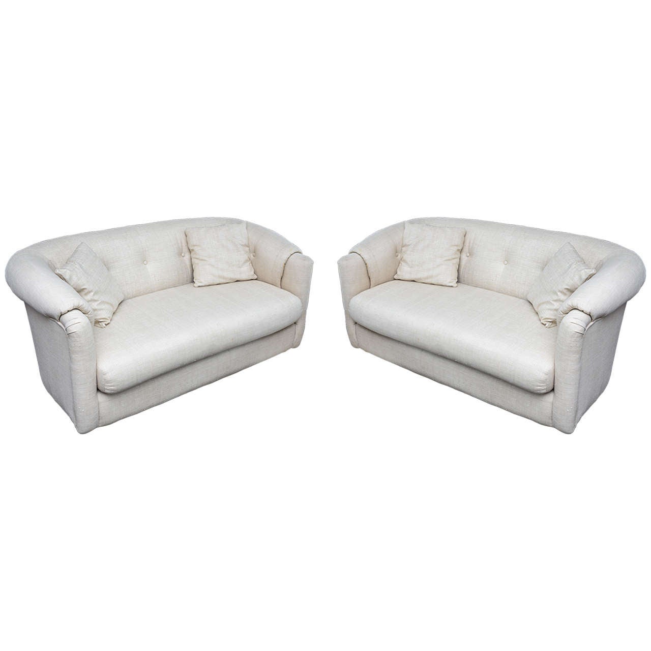 Pair of Raw Silk with Chrome Base Loveseats, USA, 1970s For Sale