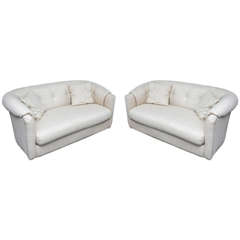 Pair of Raw Silk with Chrome Base Loveseats, USA, 1970s 4
