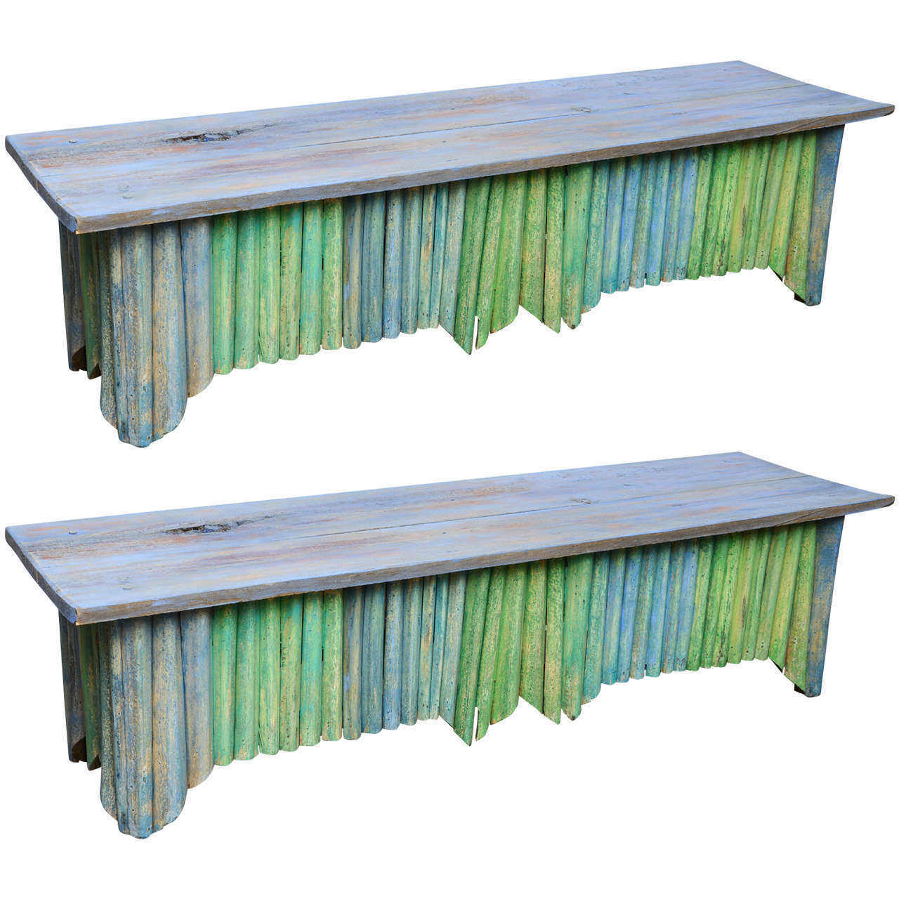 Pair of Painted Palm Frond Benches