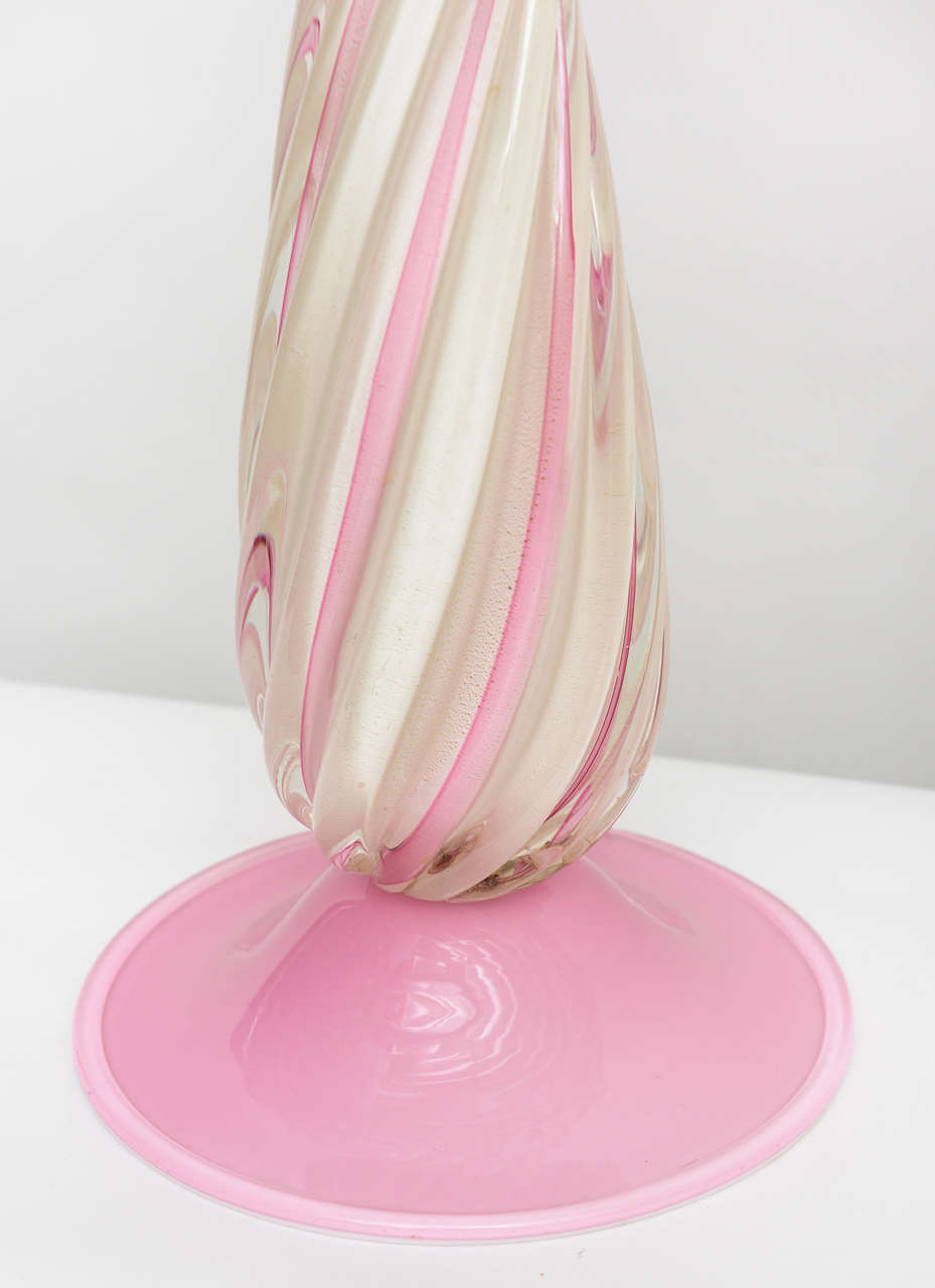 Italian Pair of Pink Swirl Murano Lamps