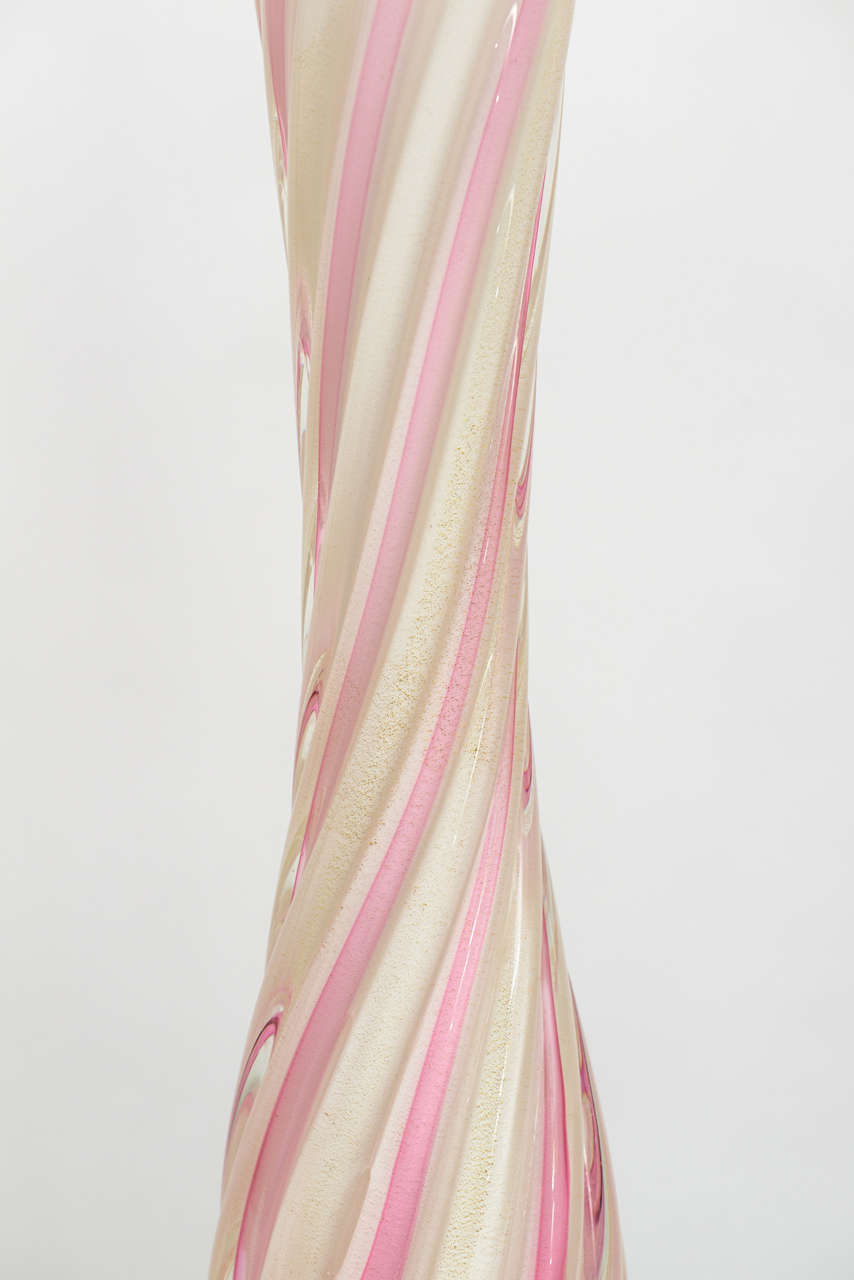 Mid-20th Century Pair of Pink Swirl Murano Lamps