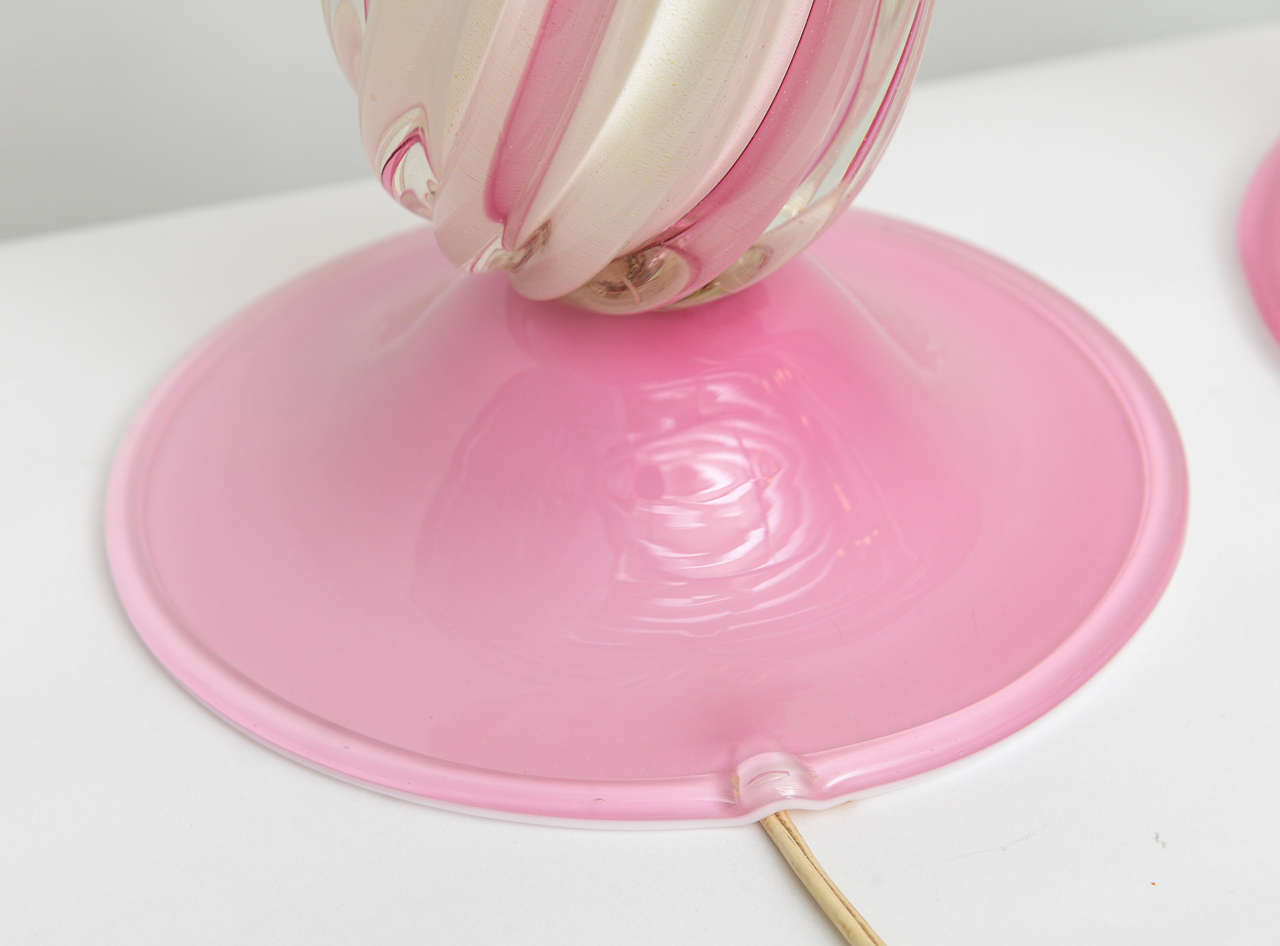 Pair of Pink Swirl Murano Lamps 1